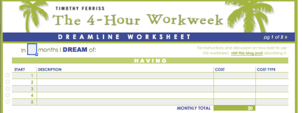 dreamline worksheet